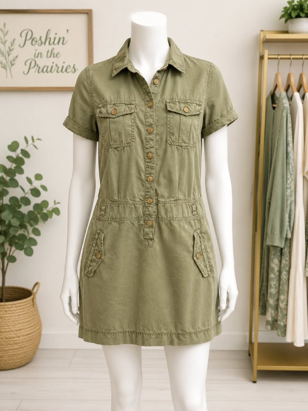 4 for $25 💚 Jacob Connexion Olive Green Utility Shirt Dress 💚 - 11/12